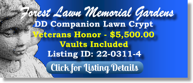 DD Companion Lawn Crypt for Sale $5500! Forest Lawn Memorial Gardens College Park, GA Veterans Honor The Cemetery Exchange