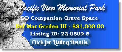 DD Companion Grave Space for Sale $31K! Pacific View Memorial Park Corona Del Mar, CA Del Mar Garden III The Cemetery Exchange