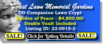 DD Companion Lawn Crypt $4800!! Forest Lawn Memorial Gardens College Park, GA Peace The Cemetery Exchange 22-0915-3