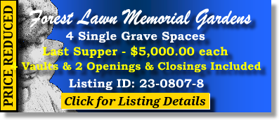 4 Single Grave Spaces $5Kea! Forest Lawn Memorial Gardens College Park, GA Last Supper The Cemetery Exchange 23-0807-8