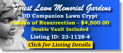 DD Companion Lawn Crypt $4500! Forest Lawn Memorial Gardens College Park, GA Resurrection The Cemetery Exchange 23-1128-4