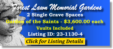 2 Single Grave Spaces $3600ea! Forest Lawn Memorial Gardens College Park, GA Saints The Cemetery Exchange 23-1130-4