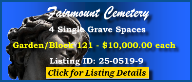 4 Single Grave Spaces $10Kea! Fairmount Cemetery Denver, CO Block 121 #cemeteryexchange 25-0519-9