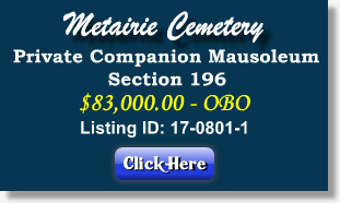 Private Companion Mausoleum for Sale - $83K - Section 196 - Metairie Cemetery - New Orleans, LA  - The Cemetery Exchange