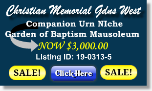 Companion Urn Niche on Sale Now $3K! Christian Memorial Gardens West Rochester Hills, MI Gdn of Baptism Mausoleum The Cemetery Exchange