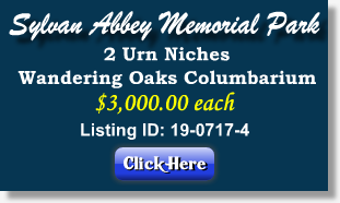 2 Urn Niches for Sale $3Kea Sylvan Abbey Memorial Park Clearwater, FL Wandering Oaks Columbarium The Cemetery Exchange