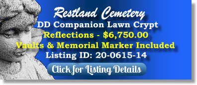 Companion Lawn Crypt for Sale $6750! Restland Cemetery Dallas, TX Reflections The Cemetery Exchange