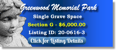 Single Grave Space for Sale $6K! Greenwood Memorial Park Renton, WA Section G The Cemetery Exchange 20-0616-3