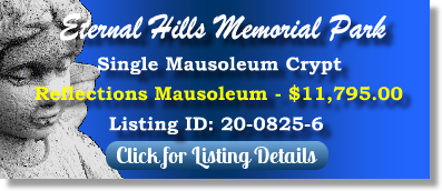 Single Crypt for Sale $11795! Eternal Hills Memorial Park Oceanside, CA Reflections Mausoleum The Cemetery Exchange