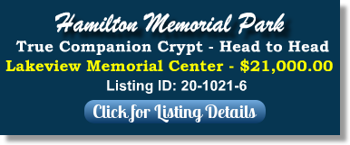 True Companion Crypt for Sale $21K! Hamilton Memorial Park Westfield, IN Lakeview Memorial Center The Cemetery Exchange