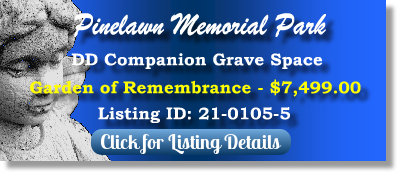 DD Companion Grave Space for Sale $7499! Pinelawn Memorial Park Farmingdale, NY Gdn of Remembrance The Cemetery Exchange 21-0105-5