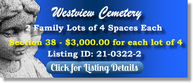 2 Family Lots of 4 Single Grave Spaces for Sale $3Kea!  Westview Cemtery Atlanta, GA Section 38 The Cemetery Exchange