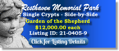 2 Single Crypts for Sale $12Kea! Resthaven Memorial Park Lubbock, TX Gdn of the Shepherd The Cemetery Exchange