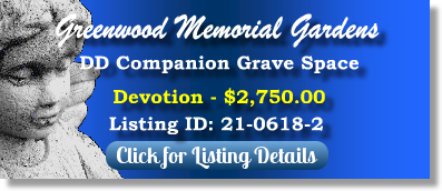 DD Companion Grave Space for Sale $2750! Greenwood Memorial Gardens Grass Valley, CA Devotion The Cemetery Exchange