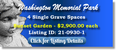4 Single Grave Spaces for Sale $2900ea!  Washington Memorial Park Sea Tac, WA Sunset The Cemetery Exchange