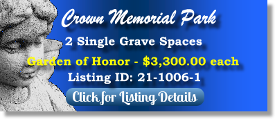 2 Single Grave Spaces for Sale $3300ea! Crown Memorial Park Pineville, NC Honor The Cemetery Exchange