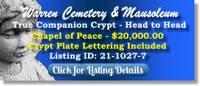 True Companion Crypt for Sale $20! Warren Cemetery & Mausoleum Gurnee, IL Chapel of Peace The Cemetery Exchange