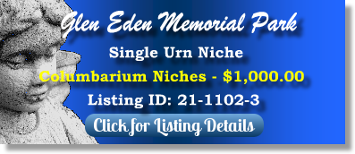 Single Urn Niche for Sale $1K! Glen Eden Memorial Park Livonia, MI Columbarium The Cemetery Exchange
