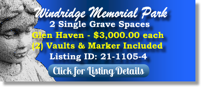 2 Single Grave Spaces for Sale $3Kea! Windridge Memorial Park Cary, IL Glen Haven The Cemetery Exchange