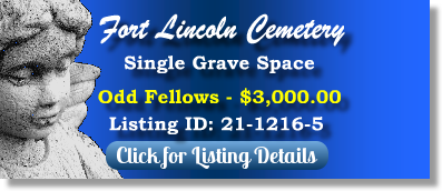 Single Grave Space for Sale $3K! Fort Lincoln Cemetery Brentwood, MD Odd Fellows The Cemetery Exchange 21-1216-5