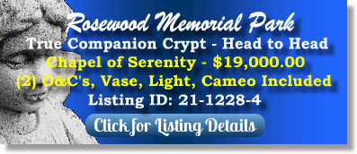 True Companion Crypt for Sale $19K! Rosewood Memorial Park Virginia Beach, VA Serenity The Cemetery Exchange