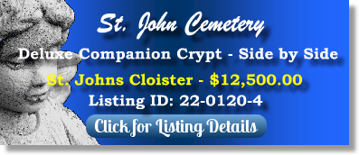 Deluxe Companion Crypt for Sale$12500! St John Cemetery Middle Village, NY Cloister The Cemetery Exchange