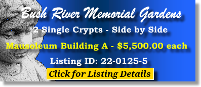2 Single Crypts $5500ea! Bush River Memorial Gardens Columbia, SC Bldg A The Cemetery Exchange 22-0125-5