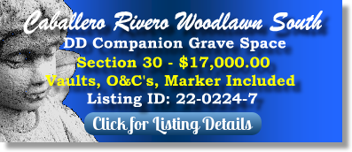 DD Companion Grave Space for Sale $17K! Caballero Rivero Woodlawn South Miami, FL Section 30 The Cemetery Exchange 22-0224-7