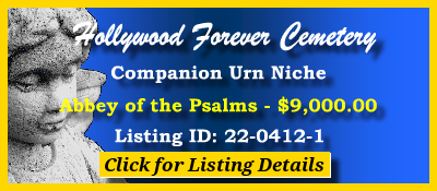 Companion Urn Niche $9K! Hollywood Forever Cemetery Hollywood, CA Abbey of the Psalms #cemeteryexchange 22-0412-1