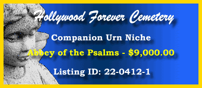 Companion Urn Niche $9K! Hollywood Forever Cemetery Hollywood, CA Abbey of the Psalms #cemeteryexchange 22-0412-1