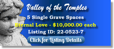5 Single Grave Spaces for Sale $10Kea! Valley of the Temples Kaneohe, HI Eternal Love The Cemetery Exchange 22-0523-7