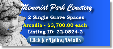 2 Single Grave Spaces for Sale $3700ea! Memorial Park Cemetery Memphis, TN Arcadia The Cemetery Exchange