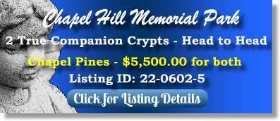 2 True Companion Crypts for Sale $5500 for both! Chapel Hill Memorial Park Jacksonville, AR Chapel Pines The Cemetery Exchange