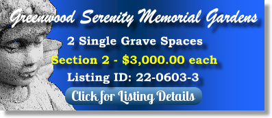 2 Single Grave Spaces for Sale $6Kea! Greenwood Serenity Memorial Gardens Montgomery, AL Section 2 The Cemetery Exchange
