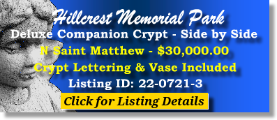 Deluxe Companion Crypt $30K! Hillcrest Memorial Park Dallas, TX N St. Matthew The Cemetery Exchange 22-0721-3