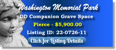 DD Companion Grave Space for Sale $5900! Washington Memorial Park Mount Sinai, NY Pierce The Cemetery Exchange 22-0726-11