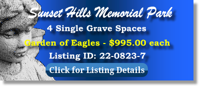 4 Single Grave Spaces for Sale $995ea! Sunset Hills Memorial Park Portland, OR Eagles The Cemetery Exchange 22-0823-7
