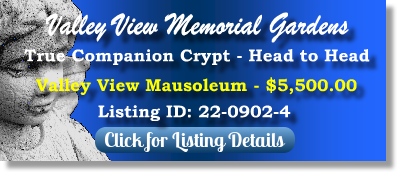 True Companion Crypt for Sale $5500! Valley View Memorial Gardens Xenia, OH Mausoleum The Cemetery Exchange 22-0902-4
