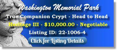 True Companion Crypt for Sale $10K! Washington Memorial Park Mount Sinai, NY Heritage III The Cemetery Exchange 22-1006-4