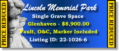 Single Grave Space for Sale $8900! Lincoln Memorial Park Portland, OR Glenhaven #cemeteryexchange 22-1026-6