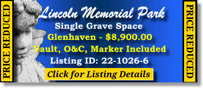 Single Grave Space for Sale $8900! Lincoln Memorial Park Portland, OR Glenhaven #cemeteryexchange 22-1026-6