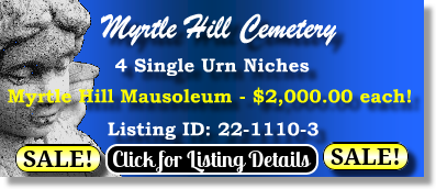 4 Single Urn Niches $2Kea! Myrtle Hill Cemetery Rome, GA Mausoleum The Cemetery Exchange 22-1110-3