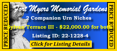 2 Companion Urn Niches for Sale $22K! Fort Myers Memorial Gardens Fort Myers, FL Sylvan Terrace 3 #cemeteryexchange 22-1228-4