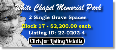 2 Single Grave Spaces for Sale $2200ea! White Chapel Memorial Park Amherst, NY Block 17 The Cemetery Exchange 23-0202-4