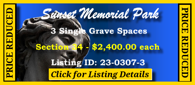 3 Single Grave Spaces $2400ea! Sunset Memorial Park North Olmsted, OH Section 34 #cemeteryexchange 23-0307-3