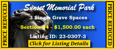 3 Single Grave Spaces $1500ea! Sunset Memorial Park North Olmsted, OH Section 34 #cemeteryexchange 23-0307-3