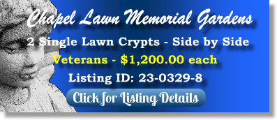 2 Single Lawn Crypts $1200ea! Chapel Lawn Memorial Gardens Crown Point, IN Veterans The Cemetery Exchange 23-0329-8