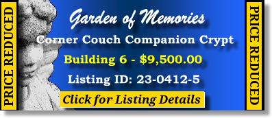 Couch Companion Crypt $9500! Garden of Memories Township of Washington, NJ Building 6 The Cemetery Exchange 23-0412-5