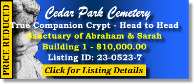 True Companion Crypt $10K! Cedar Park Cemetery Paramus, NJ Abraham Sarah The Cemetery Exchange 23-0523-7