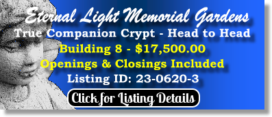 True Companion Crypt $17500! Eternal Light Memorial Gardens Boynton Beach, FL Building 8 The Cemetery Exchange 23-0620-3